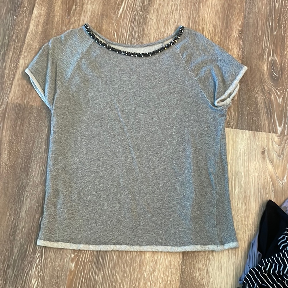 Gray blouse.
